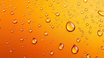 Water droplets cling to a smooth, radiant orange surface, reflecting light and creating a refreshing, eye-catching texture. photo