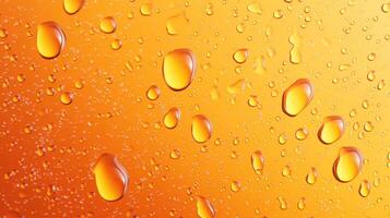 Water droplets cling to a vibrant orange surface, creating a refreshing and visually appealing texture. A macro shot reveals details. photo