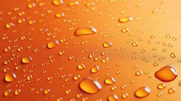Captivating water droplets glisten on a vibrant orange surface, creating an abstract yet visually appealing pattern and texture. photo