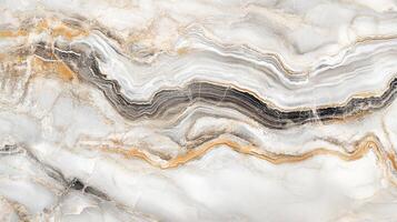 A naturally flowing abstract pattern features a white, gray, black, and gold color combination with distinctive veining and swirling patterns. photo