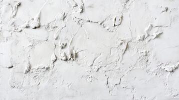 Abstract background featuring a textured white wall with cracks and plaster. Could be used for decoration or design with unique patterns. photo