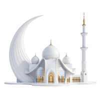 A white mosque with a crescent moon on top png