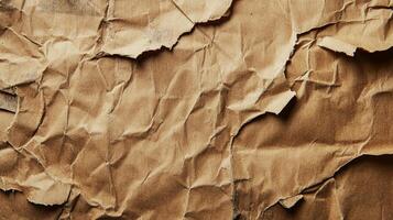 Texture of aged paper, crumpled and torn. Brown paper surface with shadows and wrinkles. Vintage design element with distressed look. photo