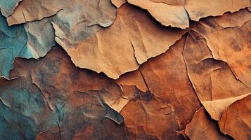 Abstract background featuring textures and a dynamic blend of brown and turquoise hues, creating an aged and rough aesthetic. photo