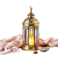 Ramadan lantern with dates and a cloth on a black background png