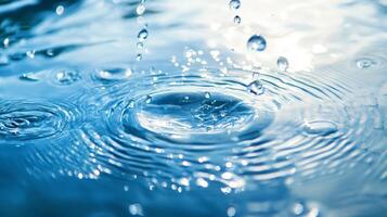 Abstract water surface with concentric ripples and droplets, creating a mesmerizing play of light and shadow, motion and tranquility. photo