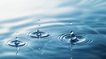 Serene water surface with droplets falling and creating concentric ripples, captured in a peaceful, minimalist composition. photo