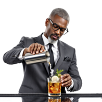 A man in a suit pouring a drink into a glass png