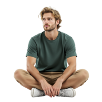 A man sitting on the floor with his hands crossed png