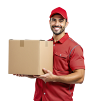A smiling delivery man holding a box png