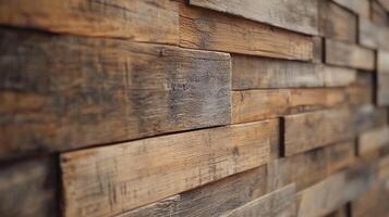 Textured wooden paneling featuring warm brown and gray tones creates a rustic and natural look. The wood grains add dimension to the decor. photo