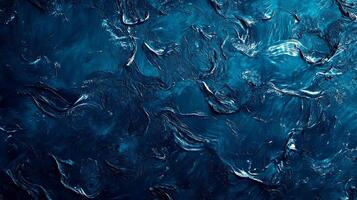 An abstract composition of deep, saturated blues intertwine with delicate swirls of white, creating a calming yet dynamic visual experience. photo