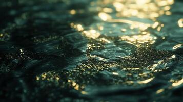 Abstract water surface with golden reflections creating a mystical, dreamy atmosphere in a dimly lit environment. Shimmering surface. photo