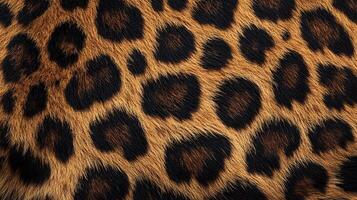 Close-up of animal print pattern. Design of dark spots on tawny fur. Texture with pattern. Background design with animal print. photo