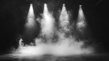 Ethereal stage ambiance with smoky haze, luminous spotlights, and a textured floor, creating a dramatic and atmospheric scene. photo
