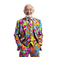 A man in a colorful suit posing for a photo png