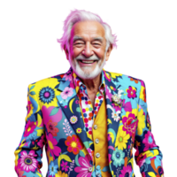 An older man in a colorful suit with a smile png
