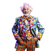 An old man in a colorful suit and bow tie png