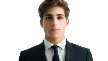 Professional headshot. Sharp dressed man. A modern gentleman in a suit and tie with a neat look against a bright white backdrop. photo