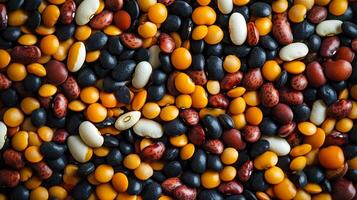 Diverse beans mix creating a colorful and nutritious combination, perfect for healthy meals and vibrant culinary creations. photo