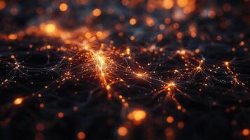 Abstract network of interconnected glowing nodes. Energetic data streams create a dynamic and visually striking digital landscape. photo