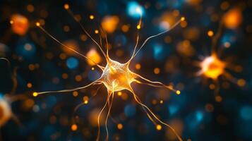 Neuron cells in action. The image displays the intricate network of cells, highlighting connectivity and communication within the brain. photo