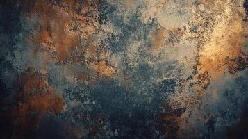Abstract mottled surface with rusty orange and deep blue hues, resembling aged metal or stone. Evokes a sense of texture and depth. photo