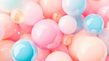 A playful display of pastel-colored spheres, creating a cheerful and vibrant visual experience. Background with a gradient, from pink to peach. photo