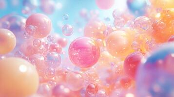 Dreamy spheres float in a pastel gradient, creating a soothing and enchanting abstract world. Delicate iridescence adds magic. photo