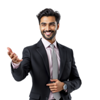 A man in a suit is pointing at something png