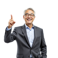 A man in a suit and glasses is pointing at something png