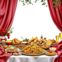 A table with food and drinks on it png