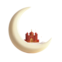 A white crescent with a red building on it png
