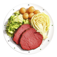 A plate with meat, cabbage and potatoes on it png