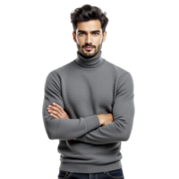 A man in a turtle neck sweater standing with his arms crossed png