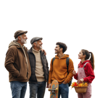 A group of people standing together with a skateboard png
