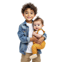 Two children holding each other in a black background png
