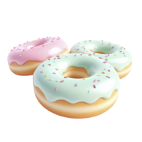 Three donuts with sprinkles on them are shown png