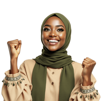 A woman in a hijab is raising her fist png