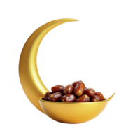 Dates in a bowl with a crescent moon on black background png