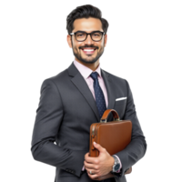 A man in a suit and glasses holding a briefcase png