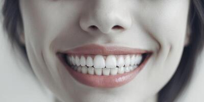 Macro shot capturing the perfect white teeth and smile of an anonymous person. photo