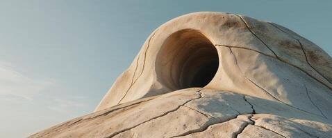 A rock with a hole in it and a hole in the ground photo