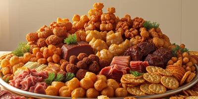 A platter of snacks and crackers on a table photo