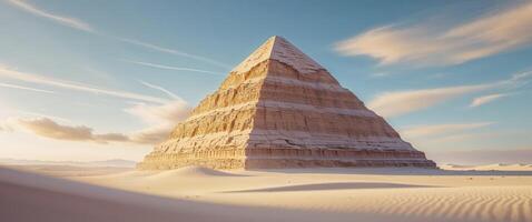 Ancient pyramid in the desert with sand dunes photo