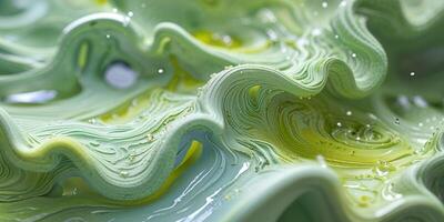 A close up of a green liquid with white and yellow swirls photo