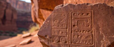 Ancient rock art showcasing intricate symbols and natural textures in a historical location photo