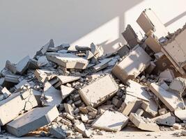 Demolition debris showing broken concrete and rubble from a collapsed structure. photo