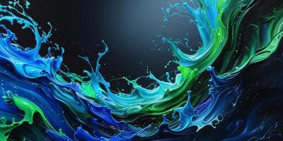 Vivid blue and green abstract fluid swirls in dynamic motion. photo