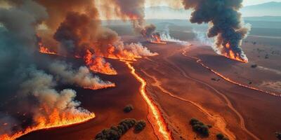 Powerful drone view of spreading wildfire photo